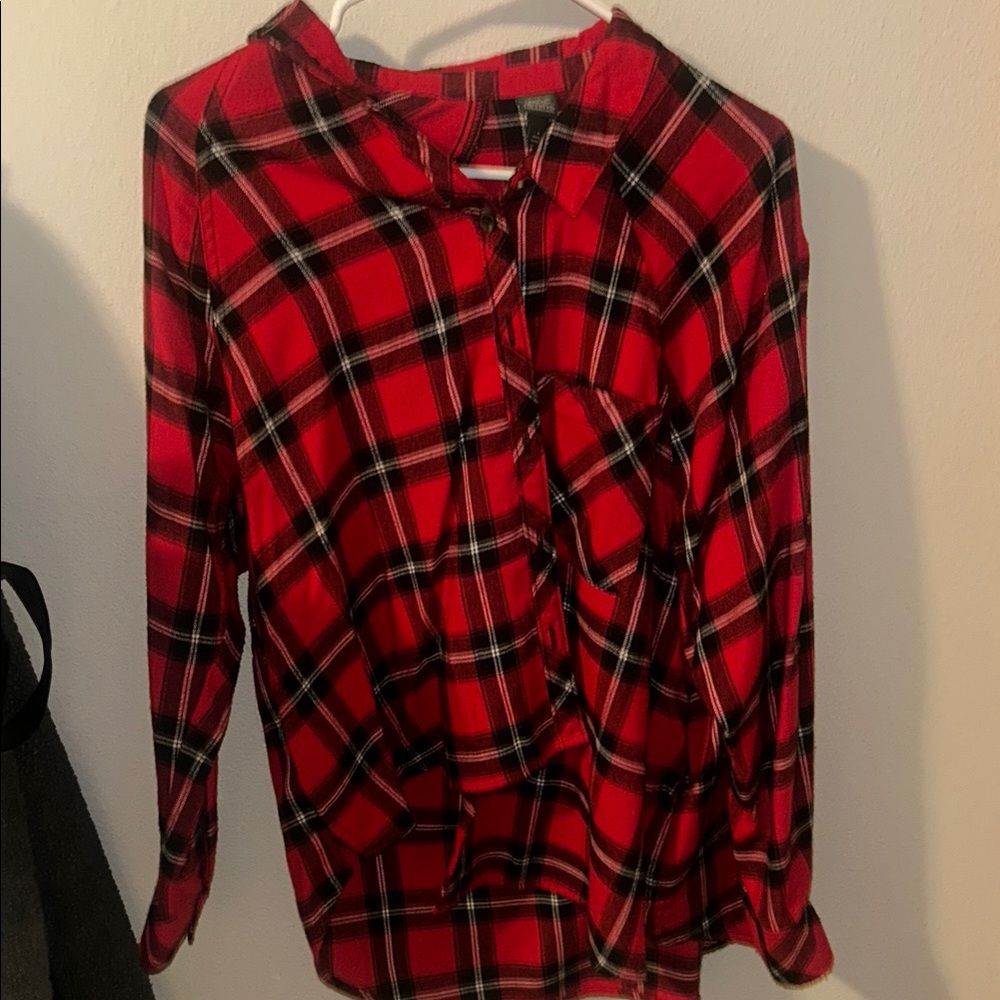 Red Plaid Button-Up Shirt